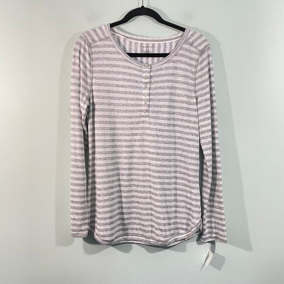 Talbots Women Grey & White Striped Long Sleeve Soft Knit Henley Size L NWT - Picture 1 of 8